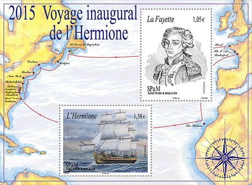 Post France (2015) MiNr. 1230-1231 ** - BLOCK 24 - Saint Pierre a Miquelon - plavba lodě Hermione