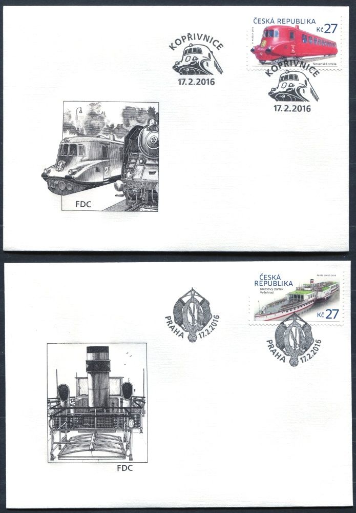 (2016) FDC 876 - 877 - Historické dopravní prostředky - Strela a parník (2)