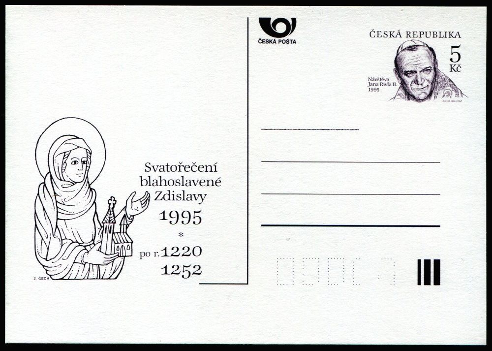 Česká pošta (1995) CDV 9 ** - Návštěva papeže Jana Pavla II. - Svatořečení blahoslavené Zdislavy