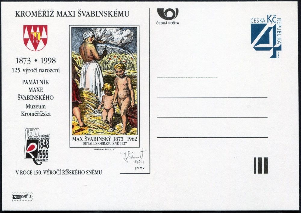 (1998) CDV 22 ** - P 32 - Kroměříž Maxi Švabinskému - 125. výročí narození