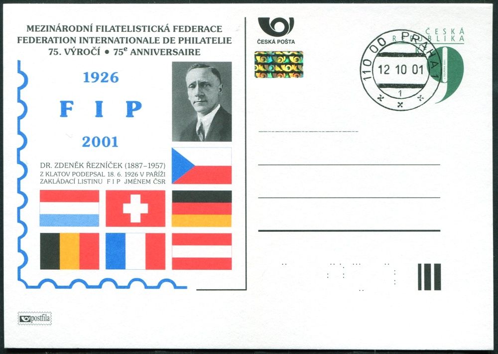 (2001) CDV 64 O - P 74 - 75. výročí Mezinárodní filatelistické federace - razítko