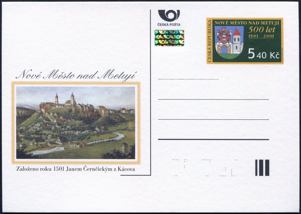 Česká pošta (2001) CDV 68 ** - Nové Město nad Metují - 500. výročí založení