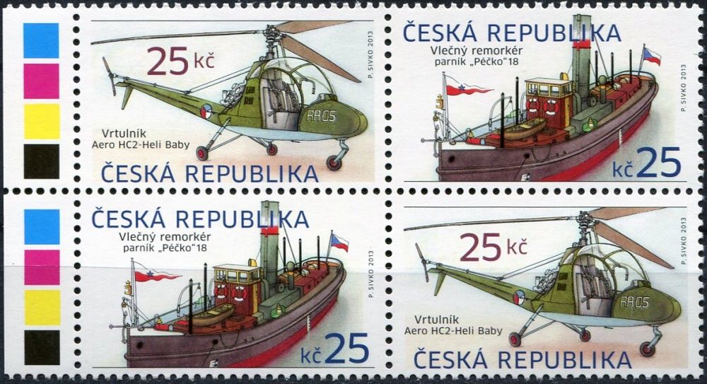 (2013) č. 756 - 757 ** - Česká republika - 4-bl - Historické dopravní prostředky Remorkér a vrtulník - V+R / R+V