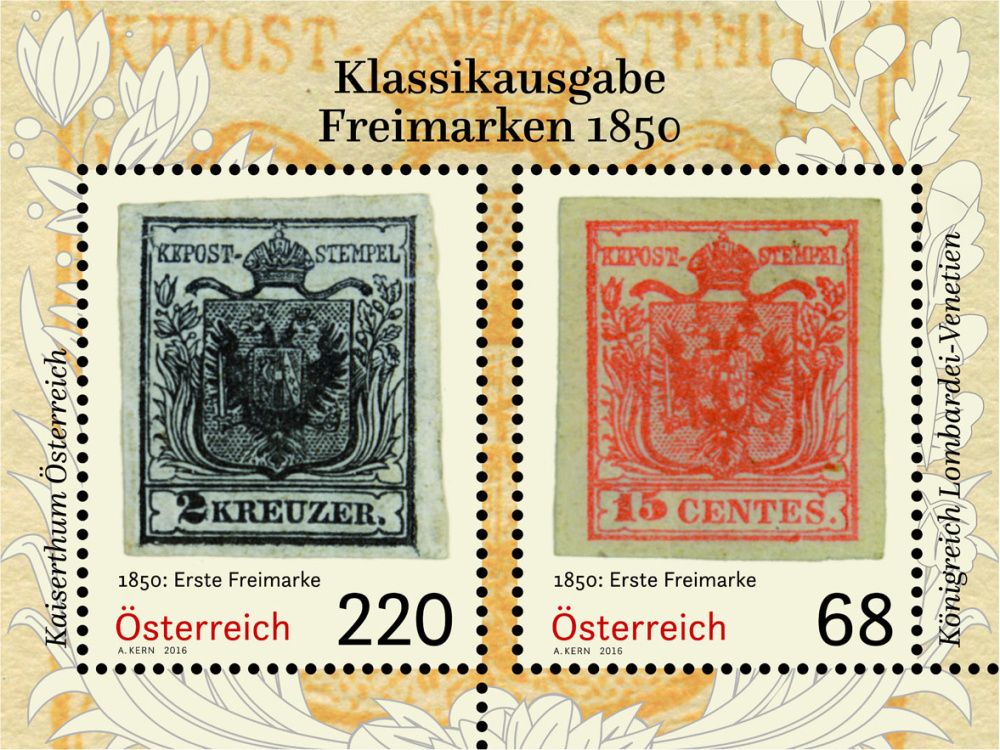 (2016) MiNr. 3260 - 3261 ** - Rakousko - BLOCK 89 - Klasické vydání "poštovní známky v roce 1850"