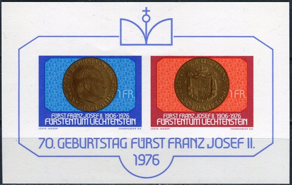 (1976) MiNr. 649 - 650 ** - Lichtenštejnsko - BLOCK 10 - 70. narozeniny prince Franze Josefa II.