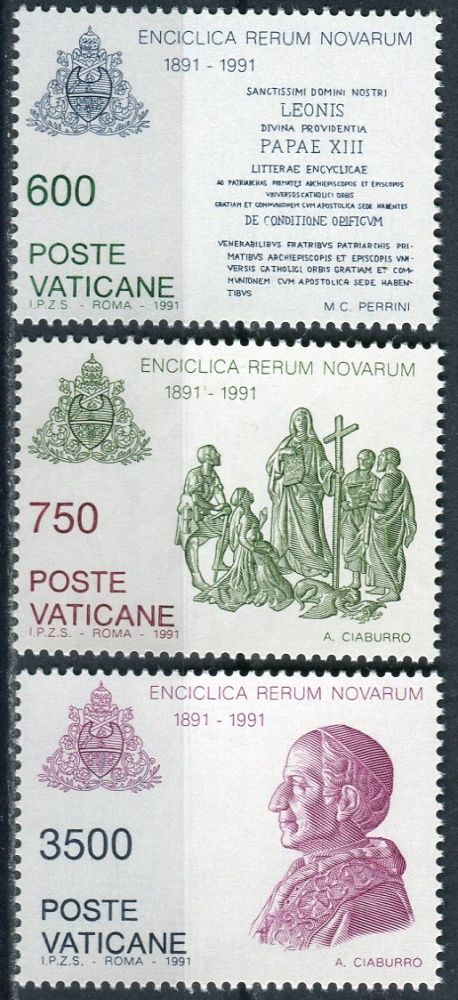 (1991) MiNr. 1035 - 1037 ** - Vatikán - 100. encyklika "Rerum novarum"