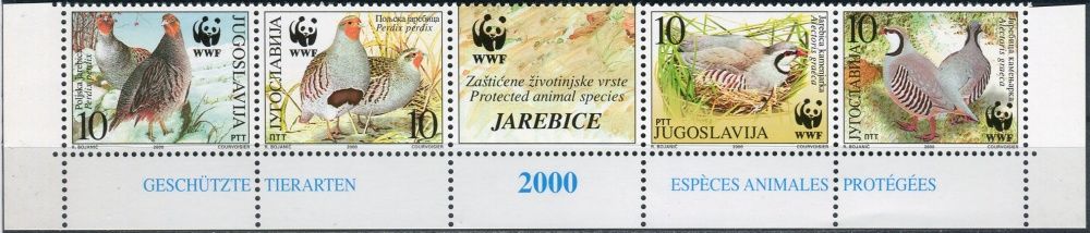 (2000) MiNr. 2966 - 2967 ** - Jugoslávie - Celosvětová Ochrana: koroptev a orebicí 1+1+K3+1+1