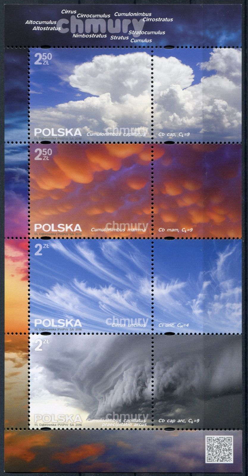 (2016) MiNr. 4841 - 4844 **- 2 x 2 + 2,5 Zl - Polsko BLOCK 252 - mraky