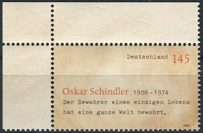 (2008) MiNr. 2660 ** - 145 C - Německo - 100. výročí narození Oskar Schindler (1908 - 1974)