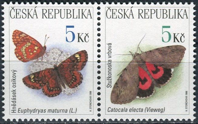 Česká republika (1999) č. 211-212 ** S (2) - ČR - Ochrana přírody ptáci, motýli
