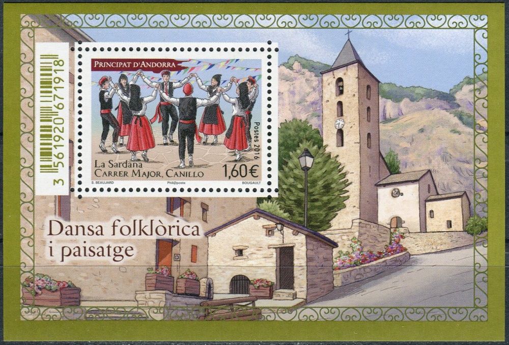 (2016) MiNr. 806 ** - Andora (Fr.) - BLOCK 13 - Lidové tance a krajina