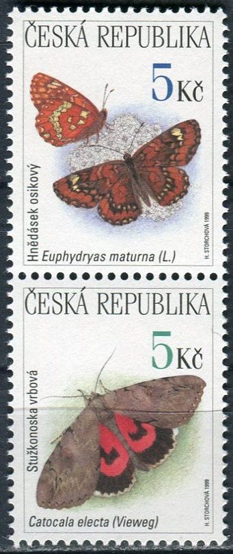 Česká republika (1999) č. 211-212 **, sp (3) - ČR - Ochrana přírody motýli