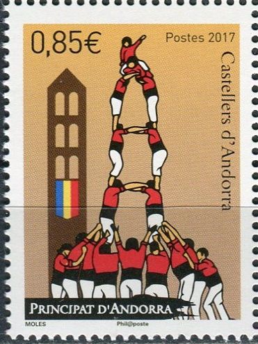 (2017) MiNr. 818 ** - Andora (Fr.) - Akrobacie skupiny "Castellers d'Andorra"