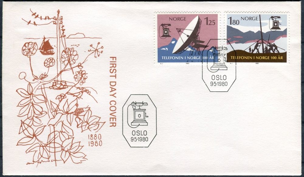 (1980) FDC - MiNr. 815 - 816 - Norsko - 100 let telefon v Norsku