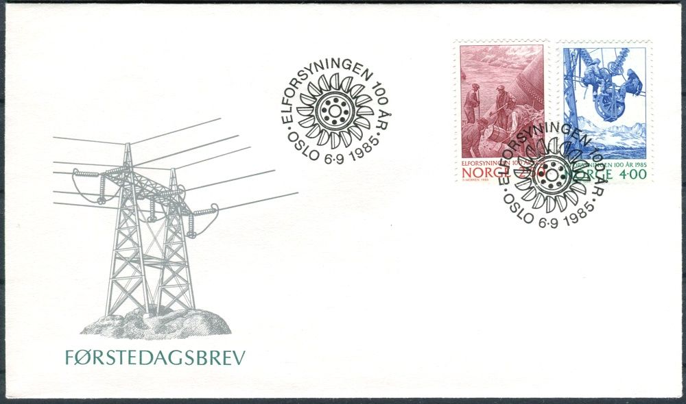 (1985) FDC - MiNr. 928 - 929 - Norsko - 100 let dodávky elektřiny v Norsku