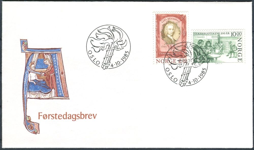 (1985) FDC - MiNr. 934 - 935 - Norsko - 200 let veřejná knihovna