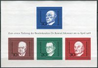(1968) MiNr. 554 - 557 ** - Německo - BLOCK 4 - 1. výročí úmrtí Konráda Adenauera (I)