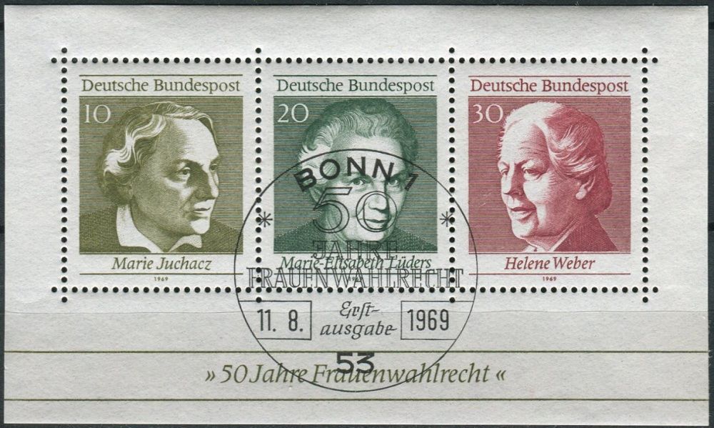 (1969) MiNr. 596 - 598 O - Německo - BLOCK 5 - 50 let ženského volebního práva v Německu