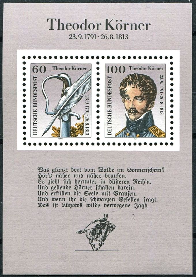 (1991) MiNr. 1559 - 1560 ** - Německo - BLOCK 25 - Theodor Körner