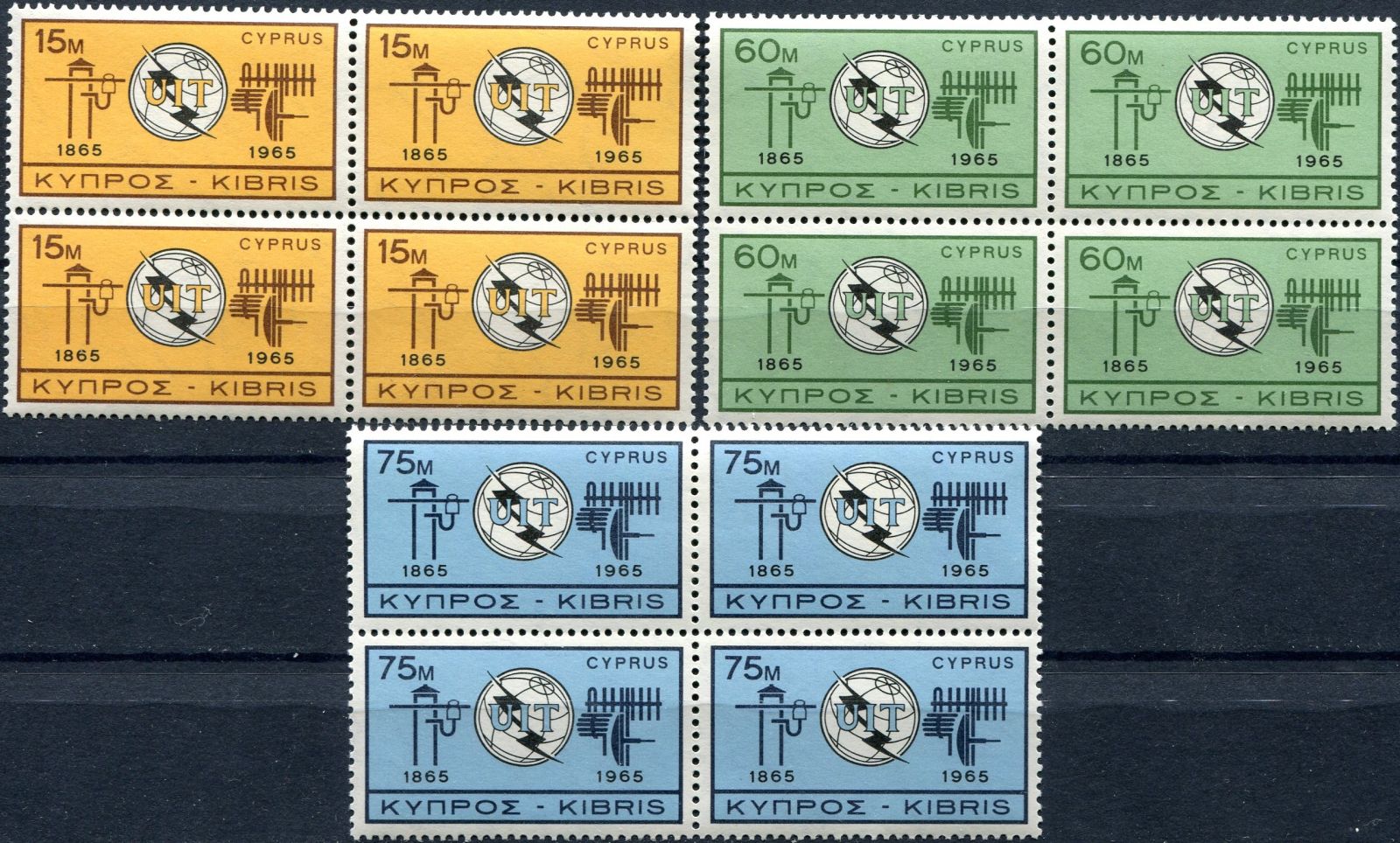 (1965) MiNr. 253 - 255 ** - 4-bl - Kypr (řecký) - 100 let mezinárodní telekomunikační unie (ITU).