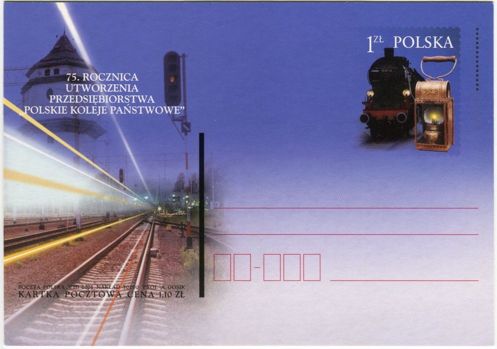 (2001) Pohlednice ** - Polsko - 75. výročí založení společnosti Polské státní železnice