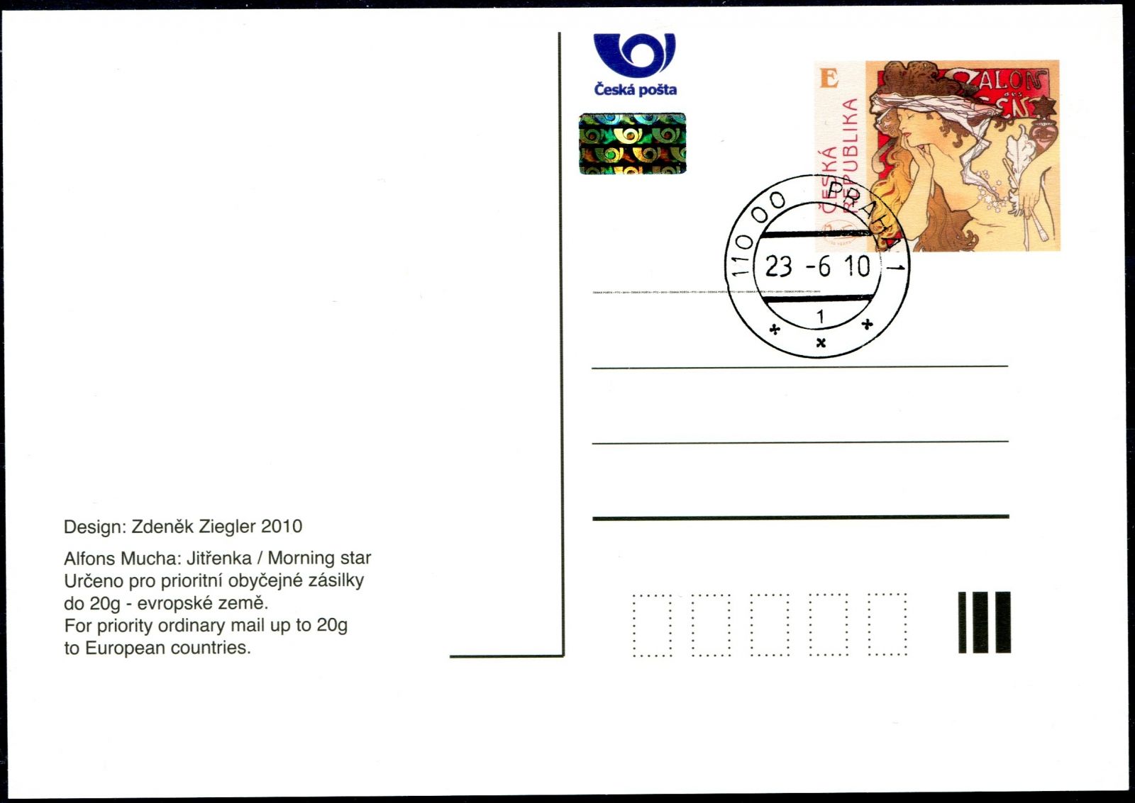 Česká pošta (2010) CPH 13 - O - ČR - Alfons Mucha "E"