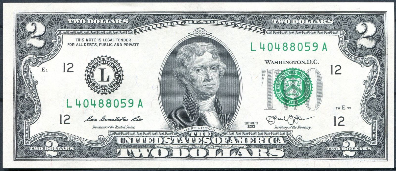 USA - P 538 - 2 dollars (L 12 - San Francisco) 2013 série - UNC