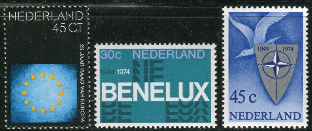 (1974) MiNr. 1035 - 1037 ** - Nizozemsko - 30 let celní unie BENELUX; 25 let Rada Evropy; 25 let Organizace Severoatlantické smlouvy (NATO)