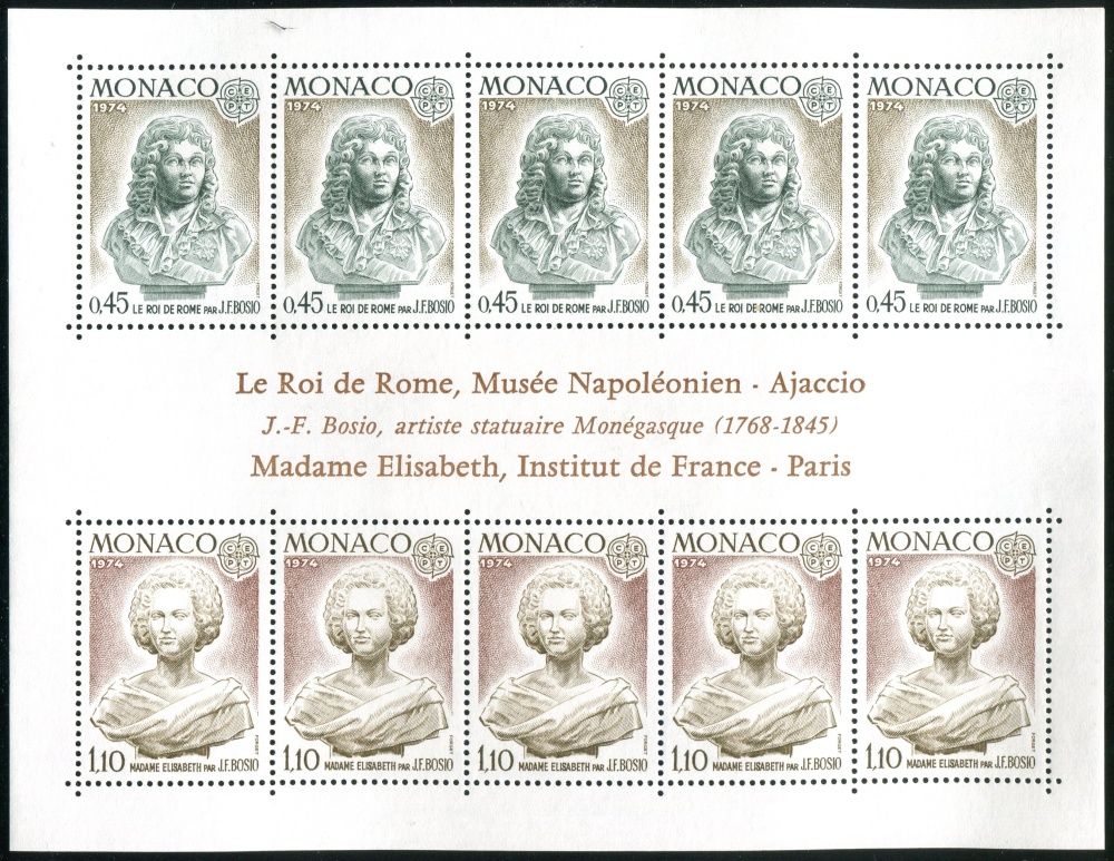 (1974) MiNr. 1114 - 1115 ** - Monako - BLOCK 7 - Europa: sochy