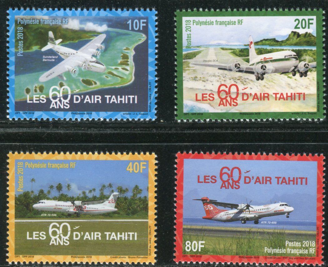 Post France (2018) MiNr. 1370 - 1373 ** - Fr. Polynesie - 60 let letecké společnosti "Air Tahiti": osobní letadlo