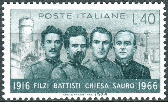 (1966) MiNr. 1218 ** - Itálie - 50. výročí úmrtí Cesara Battistiho, Damiano Chiesa, Fabio Filzi a Nazario Sauro