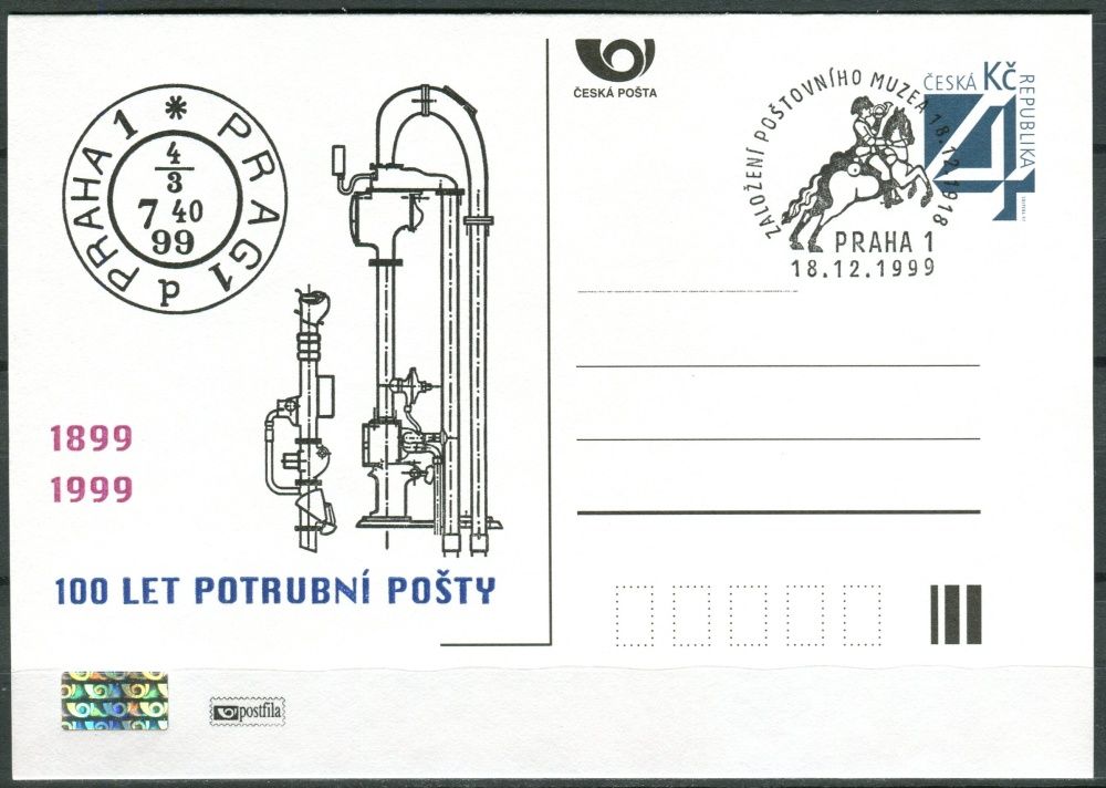 (1999) CDV 40 O - P 54 - 100 let potrubní pošty - příležitostné razítko