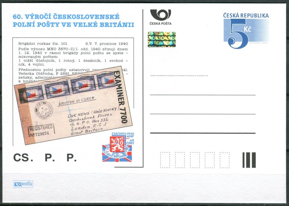 Česká pošta (2000) CDV 52 ** - P 65 - 60. výročí československé polní pošty ve Velké Británii