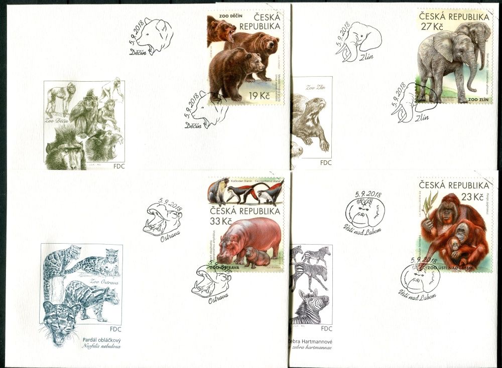 Česká pošta (2018) FDC 991 - 994 - ČR - specimen - Ochrana přírody: Zoologické zahrady III.