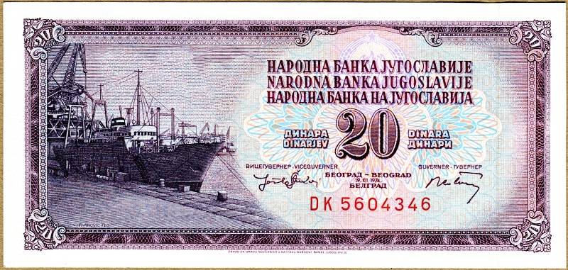 Jugoslávie - (P85) 20 DINARA 1974 - UNC