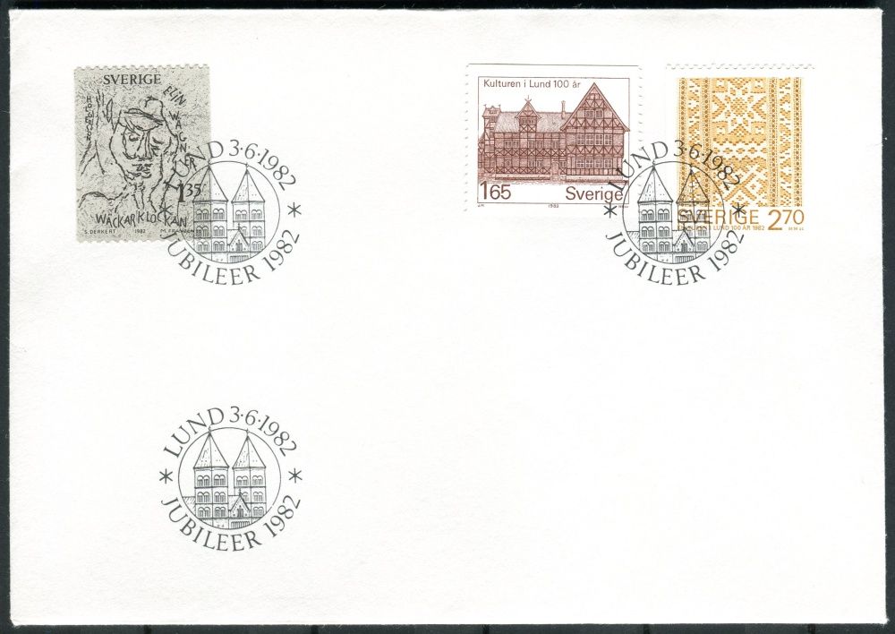 Švédská pošta (1982) FDC 1193 - 1195 - Švédsko - 100 let muzeum kulturní historie, Lund; 100. narozeniny Elina Wägnera