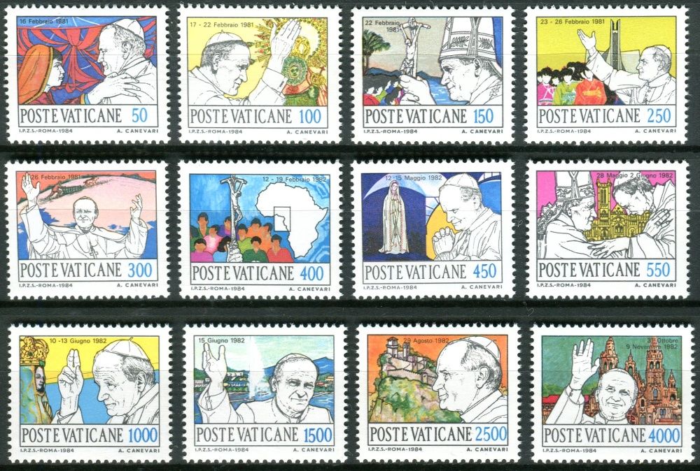 (1984) MiNr. 852 - 863 ** - Vatikán - Světové cesty papeže Jana Pavla II