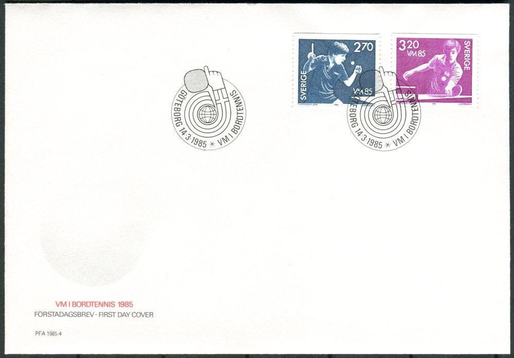 (1985) FDC 1326 - 1327 - Švédsko - Mistrovství světa ve stolním tenise, Göteborg