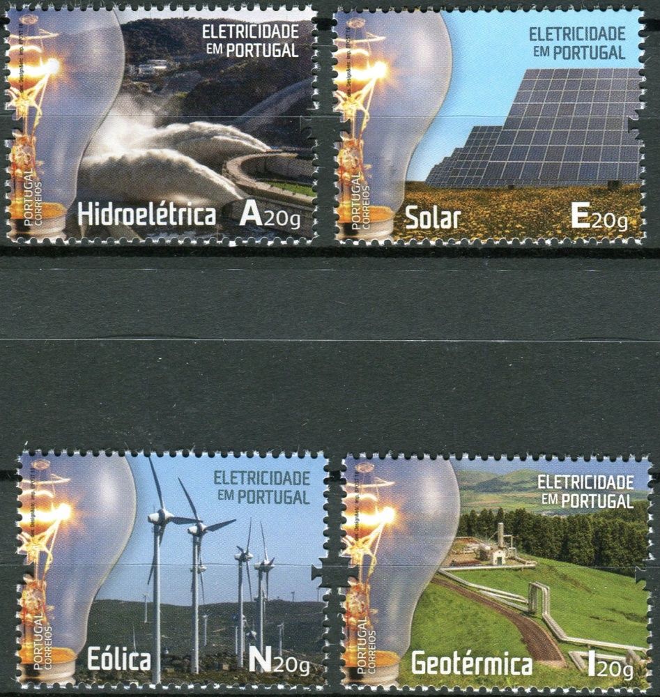 (2018) MiNr. 4363 - 4366 ** - Portugalsko - Elektřina v Portugalsku - Větrné turbíny, vodní elektrárny, solární články a geotermální energie