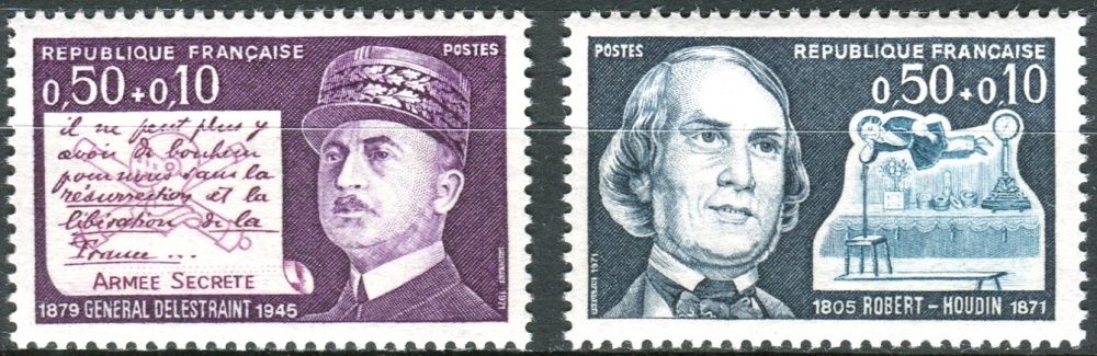 Post France (1971) MiNr. 1769 - 1770 ** - Francie - Osobnosti - Charles Delestraint, generál; Robert Houdin, kouzelník