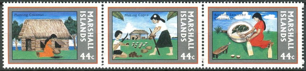 Marshall Islands (1987) MiNr. 139 - 141 ** - Marshallovy ostrovy - 3-pá - Kopra průmysl - Výsadba kokosu; Kopra výroba; Plnění kokosového oleje
