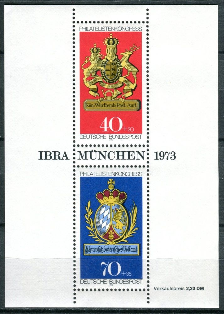 (1973) MiNr. 766 - 767 ** - Německo - BLOCK 9 - Poštovní známka Württembersko a Bavorsko