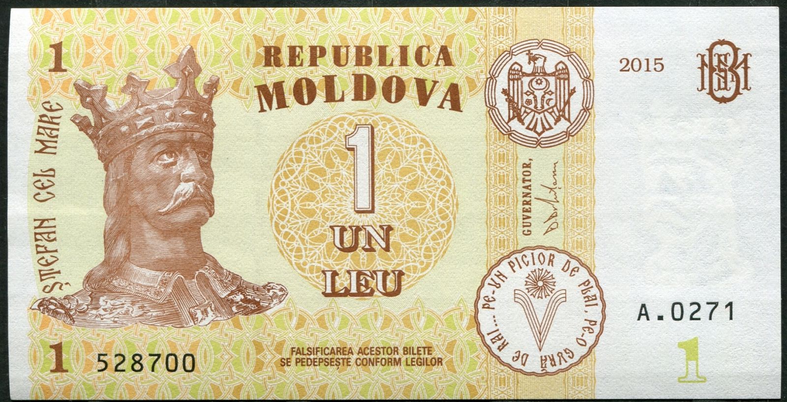 Moldavsko - (P 21) 1 Leu (2015) - UNC