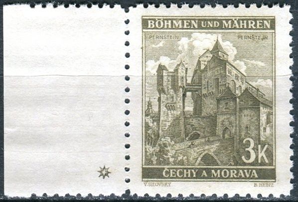 Protektorát Čechy a Morava (1941) č. 61 ** - B.u.M. - levý o. - Krajiny, hrady, města - Pernštejn - d.z. +