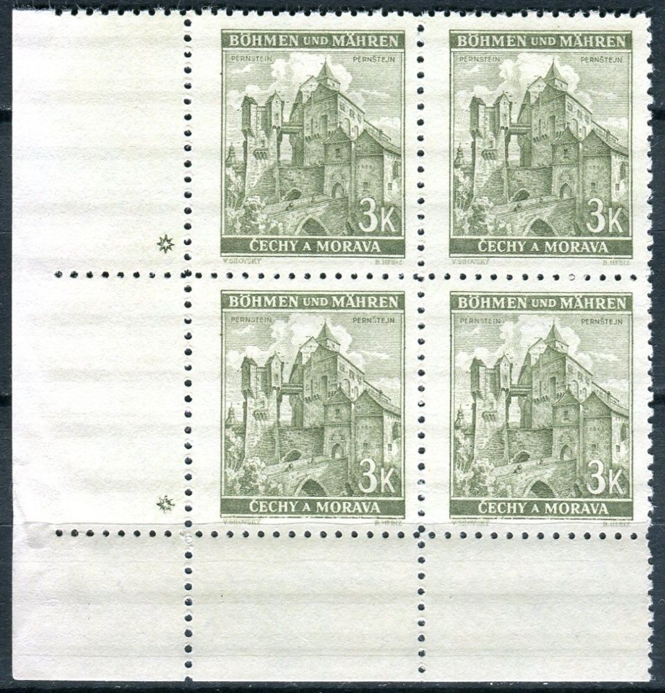 (1941) č. 61a ** - B.u.M. - 4-bl - široký o. - Krajiny, hrady, města - Pernštejn - d.z. *