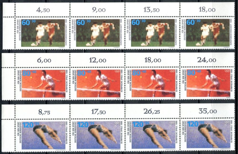 (1988) MiNr. 1353 - 1355 ** - Německo - 4-pá - poč. - Mistrovství Evropy ve fotbale, Spolková republika Německo; Letní olympijské hry, Soul