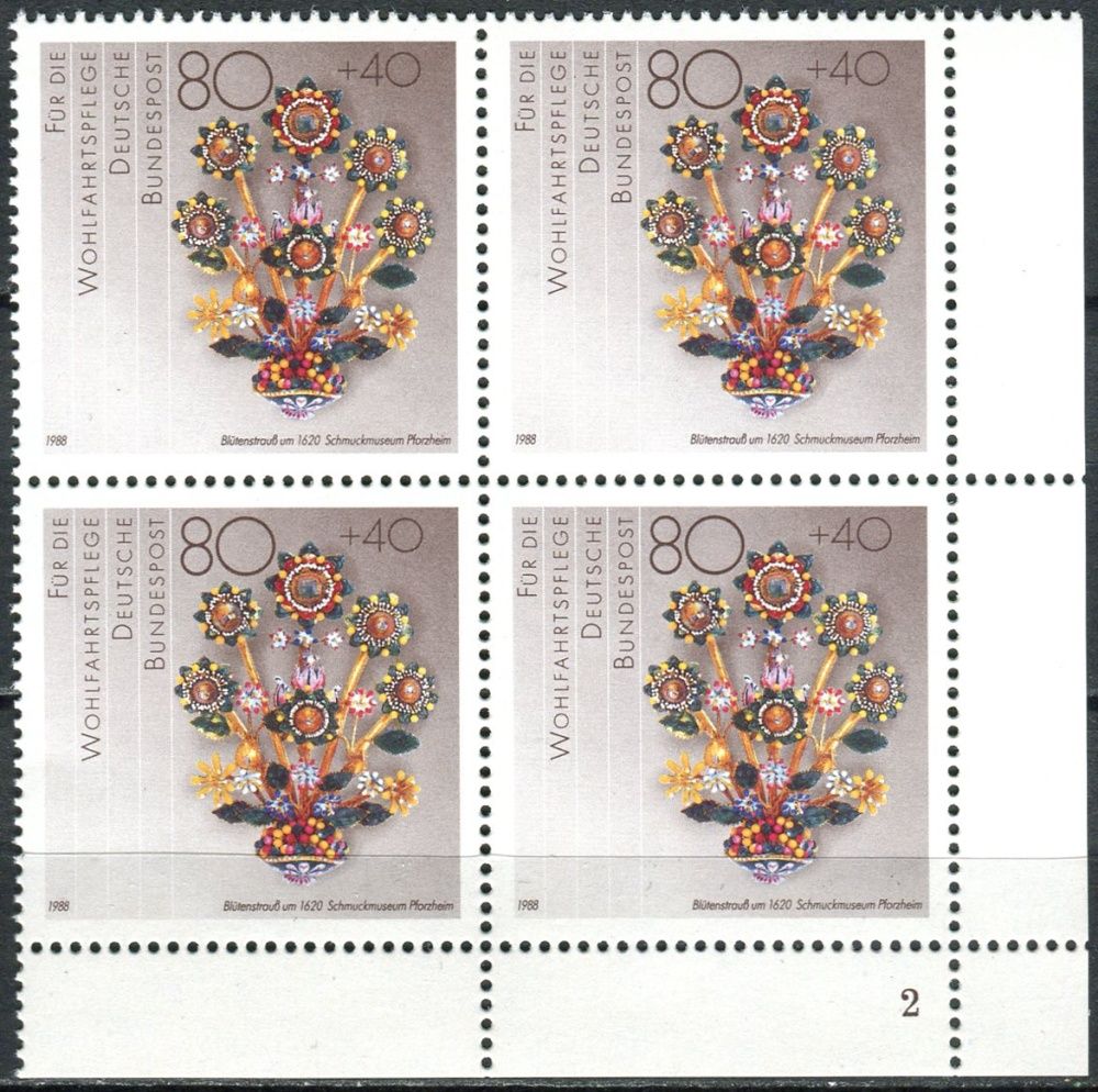 (1988) MiNr. 1386 ** - Německo - 4-bl - roh - d.z. - Zlato a stříbro