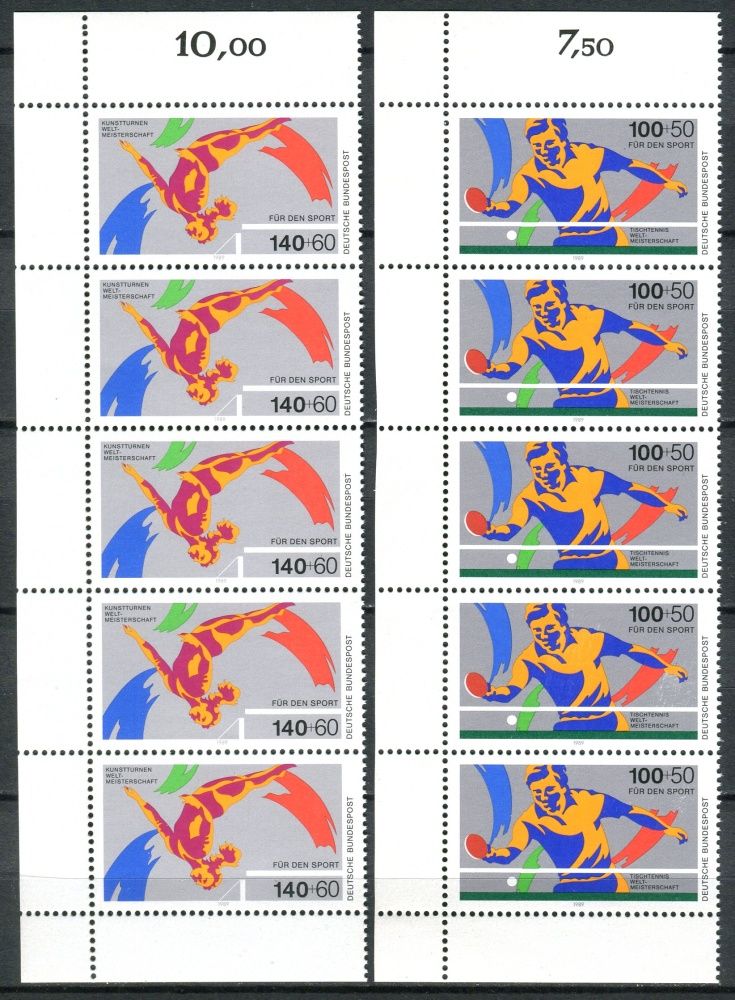 (1989) MiNr. 1408 - 1409 ** - Německo - 5-pá - poč. - Sportovní podpora: MS ve stolním tenise, Dortmund; MS Sportovní gymnastika, Stuttgart