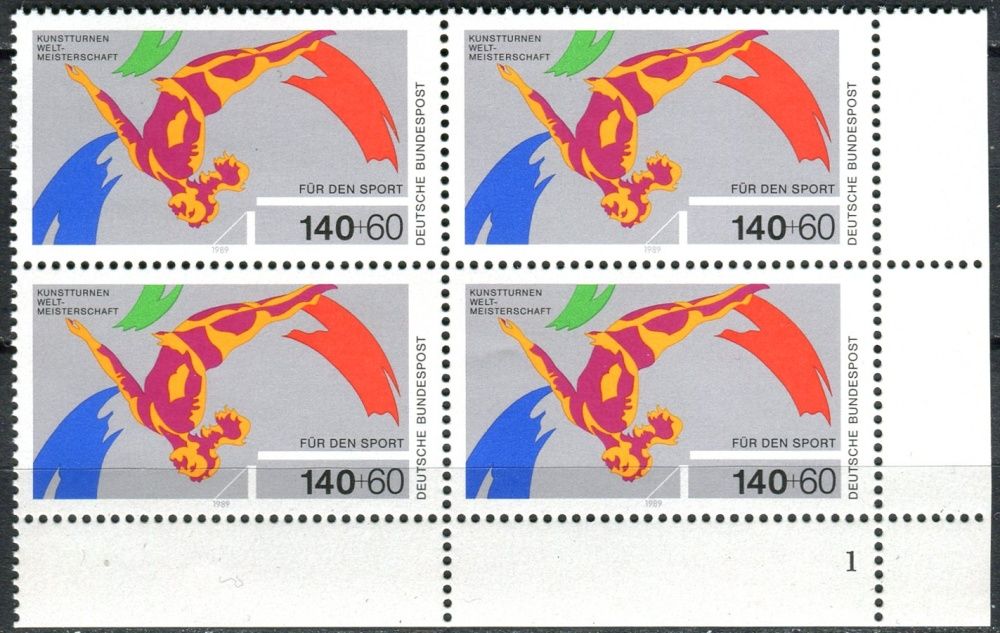 (1989) MiNr. 1409 ** - Německo - 4-bl - d.z. - Sportovní podpora: MS Sportovní gymnastika, Stuttgart