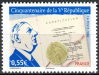 (2008) MiNr. 4521 ** - Francie - 50 let Pátá republika - Charles de Gaulle, generál a prezident; ústava